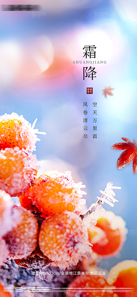 霜降唯美节气国风插画传统海报