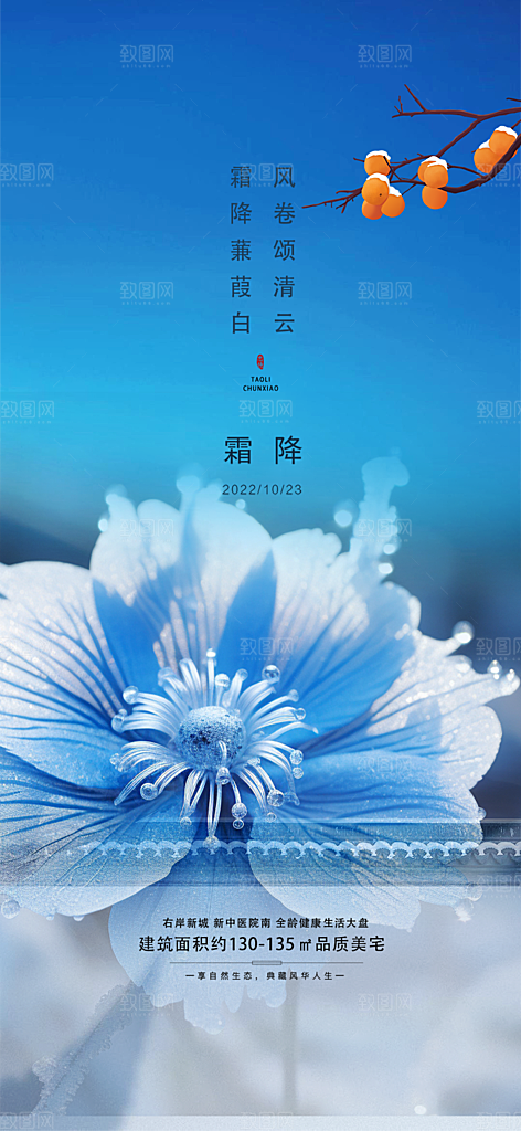 霜降传统插画唯美节气国风海报