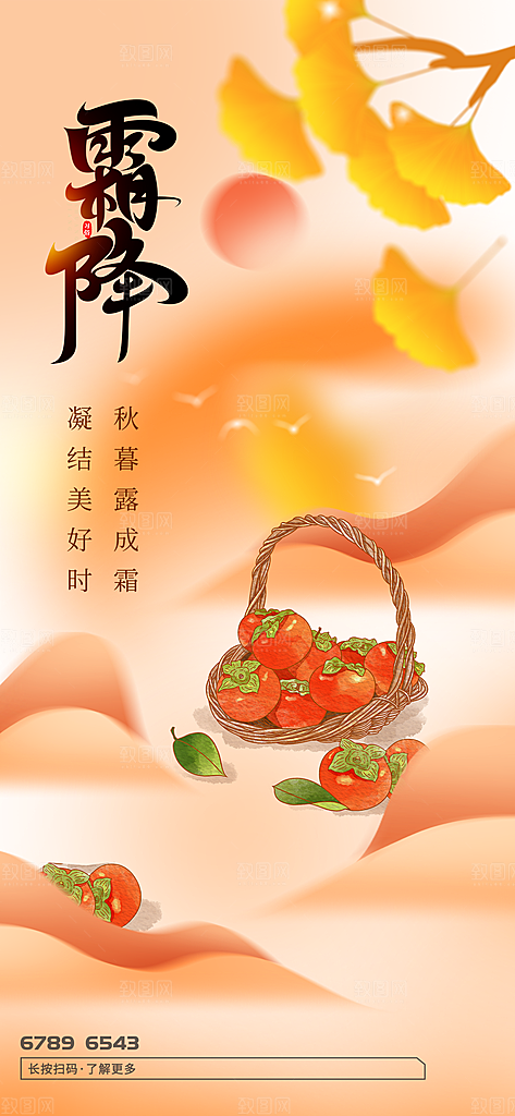 霜降传统插画唯美国风节气海报
