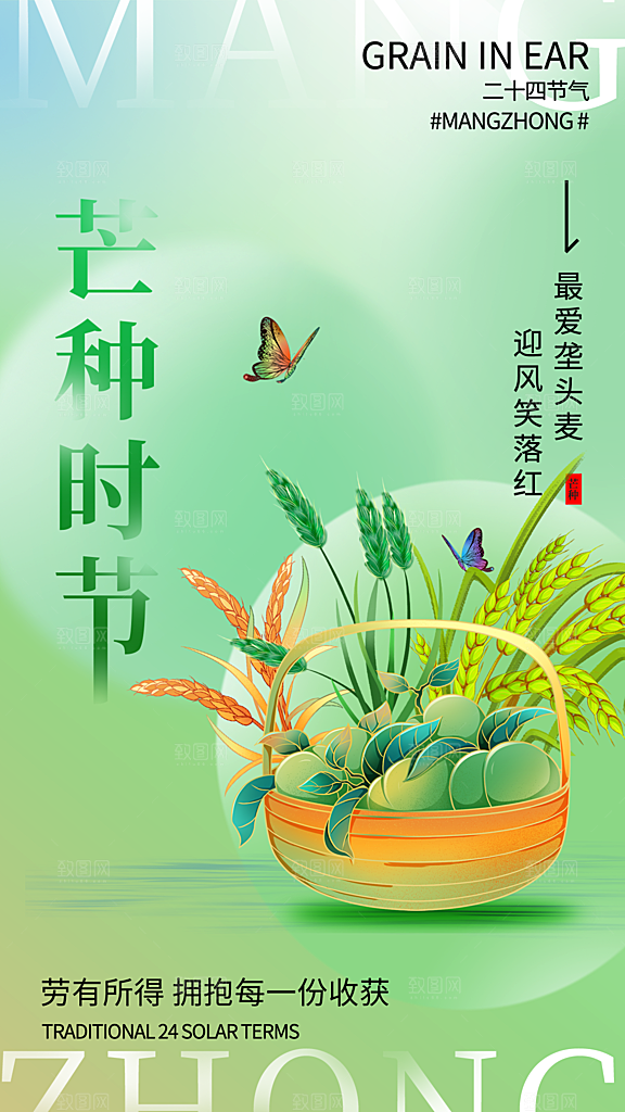 清新芒种节气宣传海报