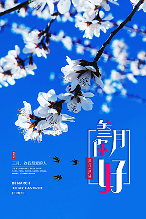 大气三月你好宣传海报