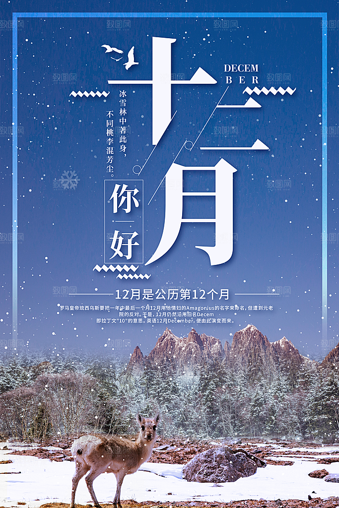 清新十二月你好宣传海报