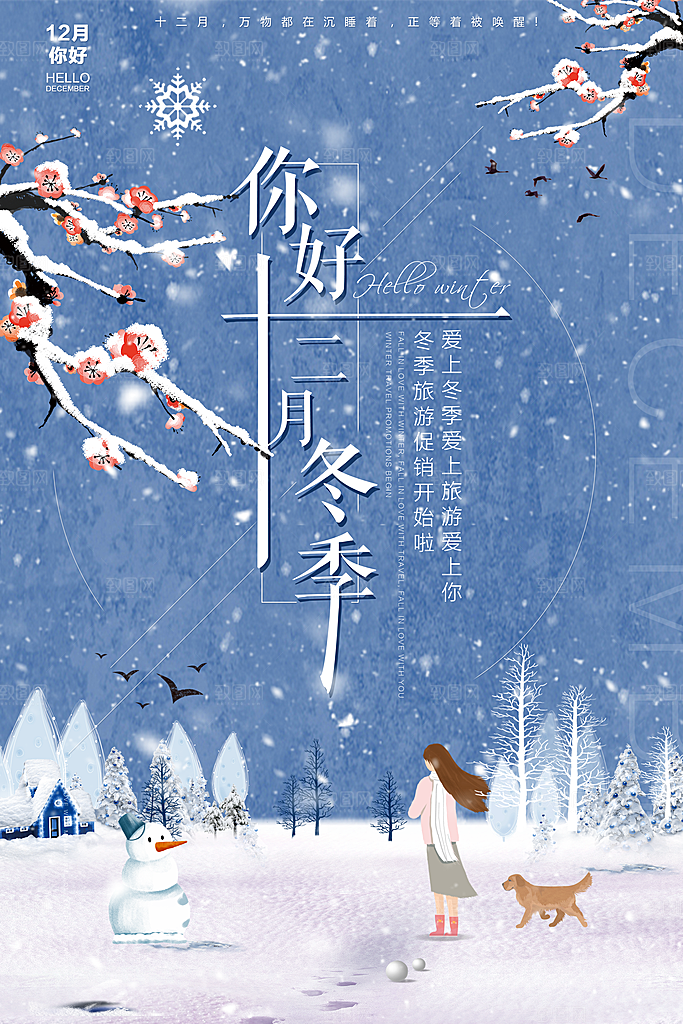清新十二月你好宣传海报