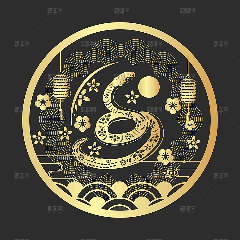 蛇年剪纸蛇年图案