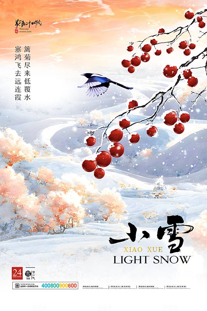简约创意中国传统二十四节气小雪宣传海报