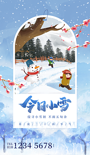 简约创意中国传统二十四节气小雪宣传海报
