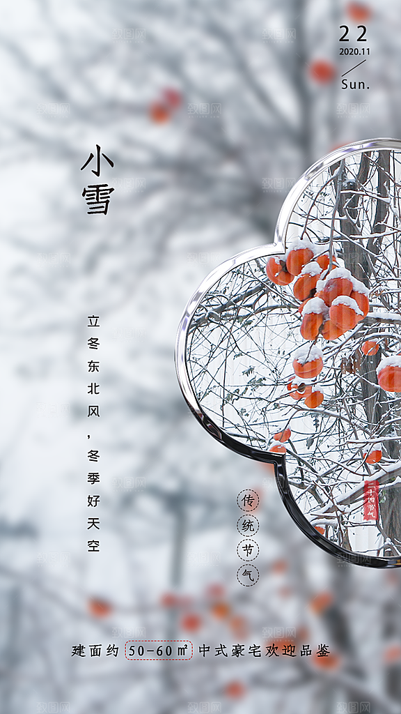 简约创意中国传统二十四节气小雪宣传海报