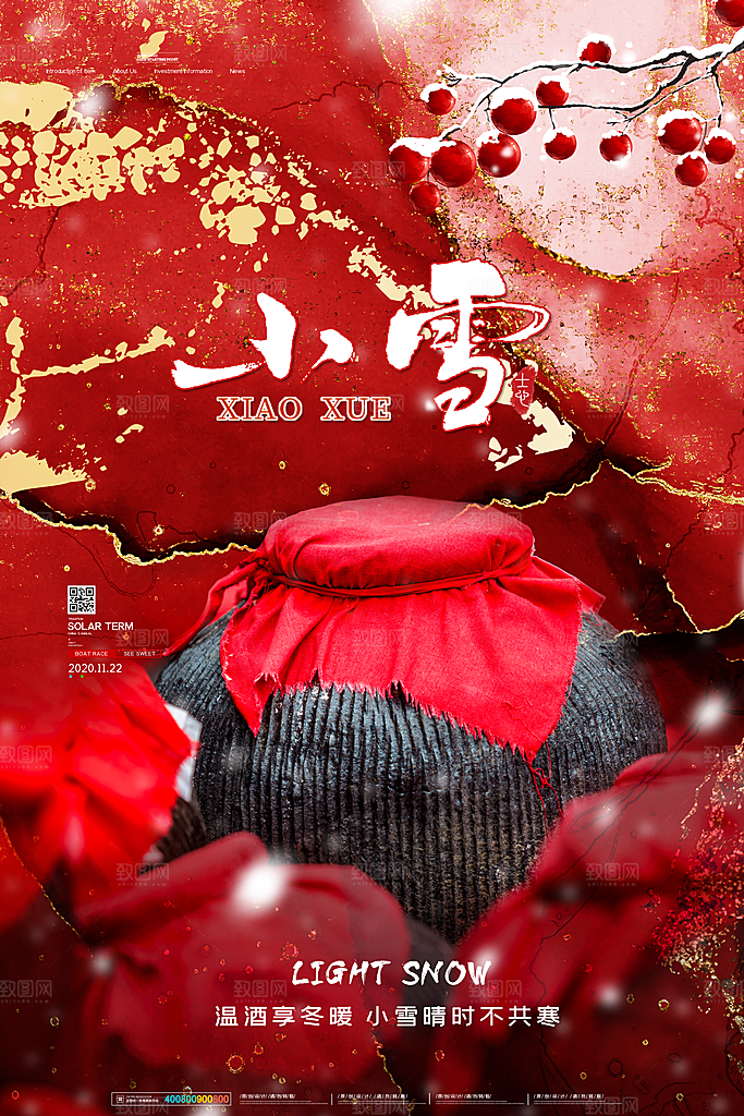 简约创意中国传统二十四节气小雪宣传海报