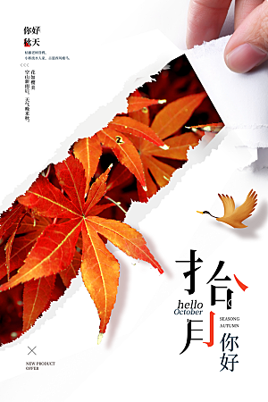 清新十月你好宣传海报