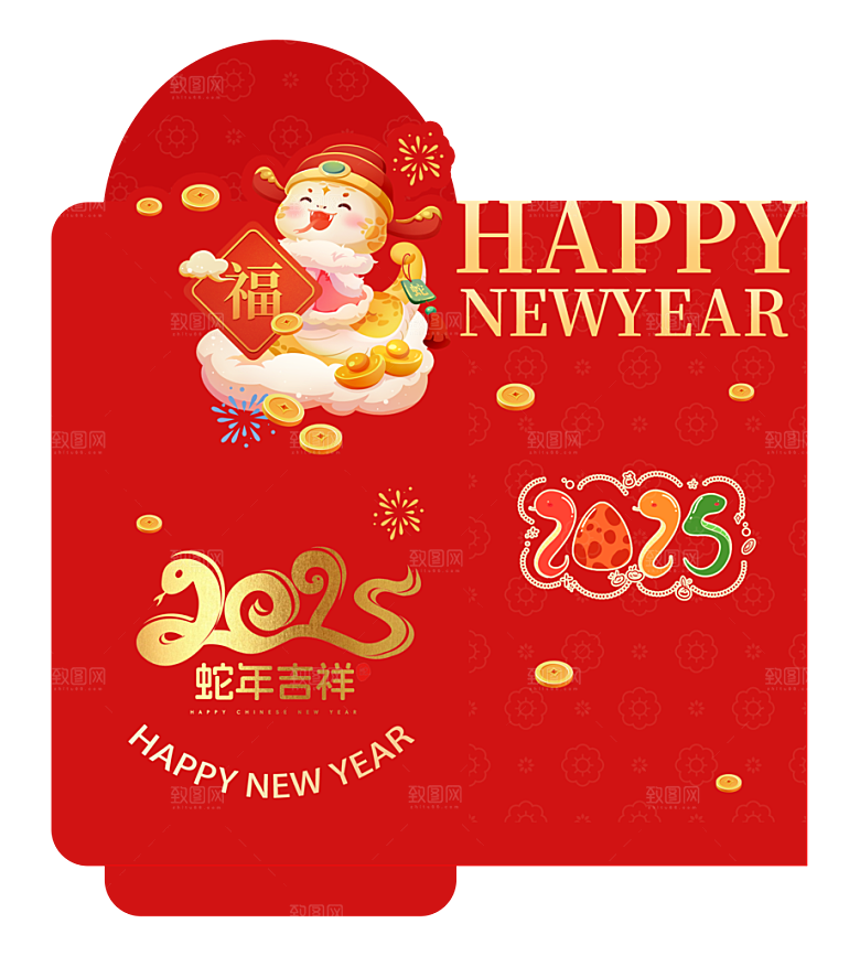 蛇年红包蛇红色简约红包
