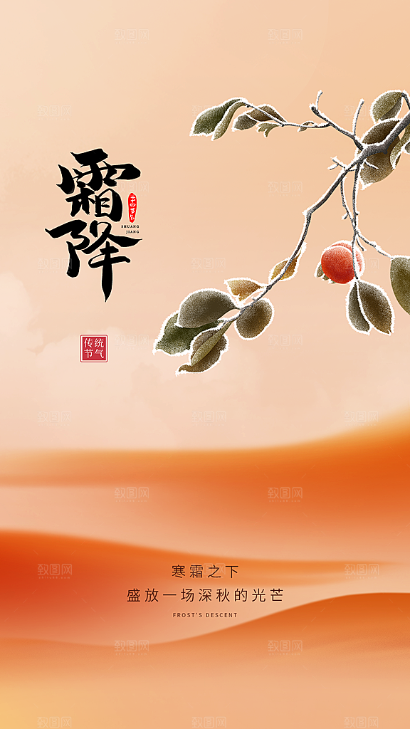 霜降插画节气大气唯美简约海报