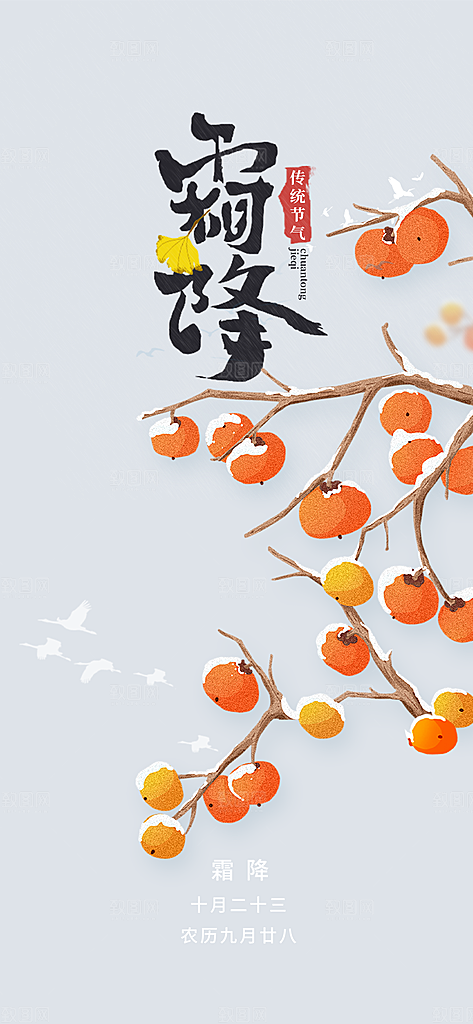 二十四节气霜降宣传海报