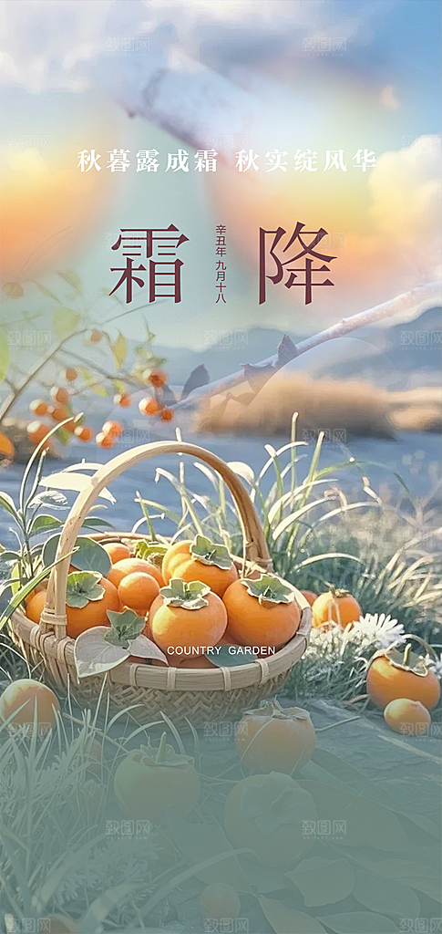 传统二十四节气霜降宣传海报