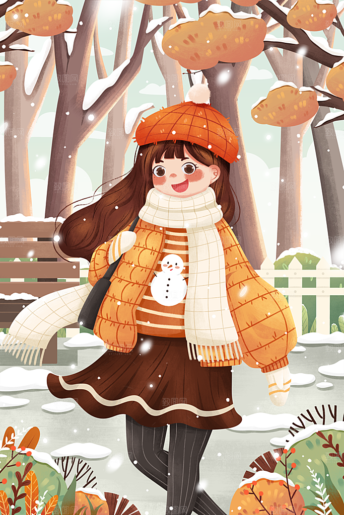 卡通手绘中国传统节日小雪二十四节气插画