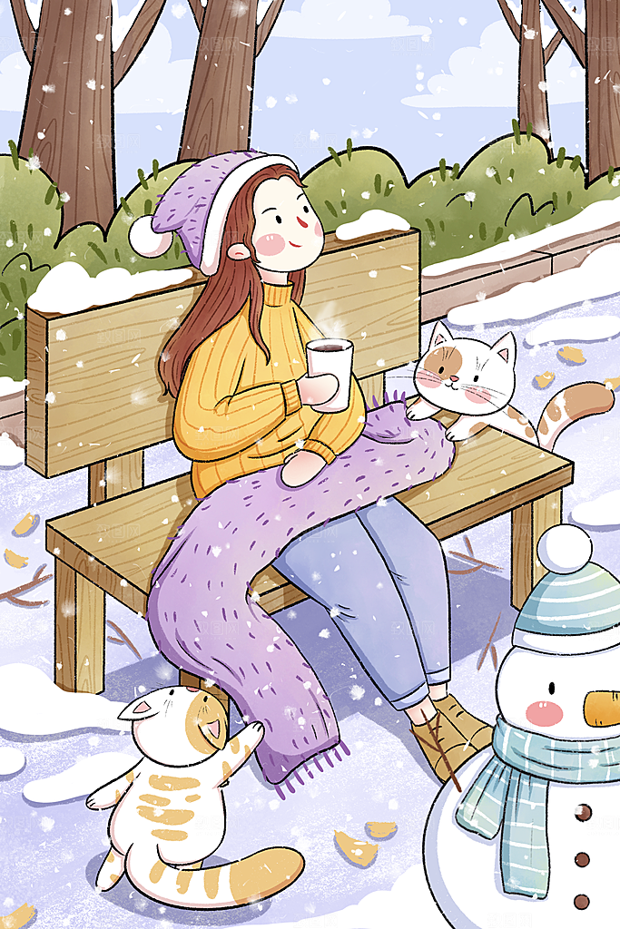 卡通手绘中国传统节日小雪二十四节气插画