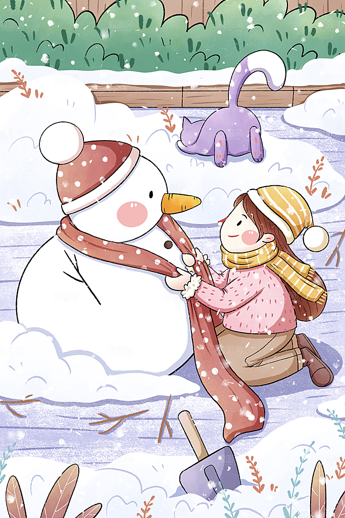 卡通手绘中国传统节日小雪二十四节气插画