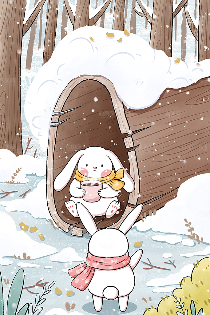 卡通手绘中国传统节日小雪二十四节气插画
