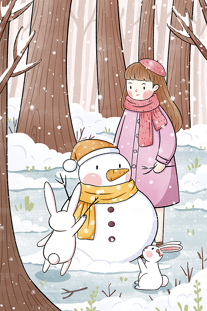 卡通手绘中国传统节日小雪二十四节气插画
