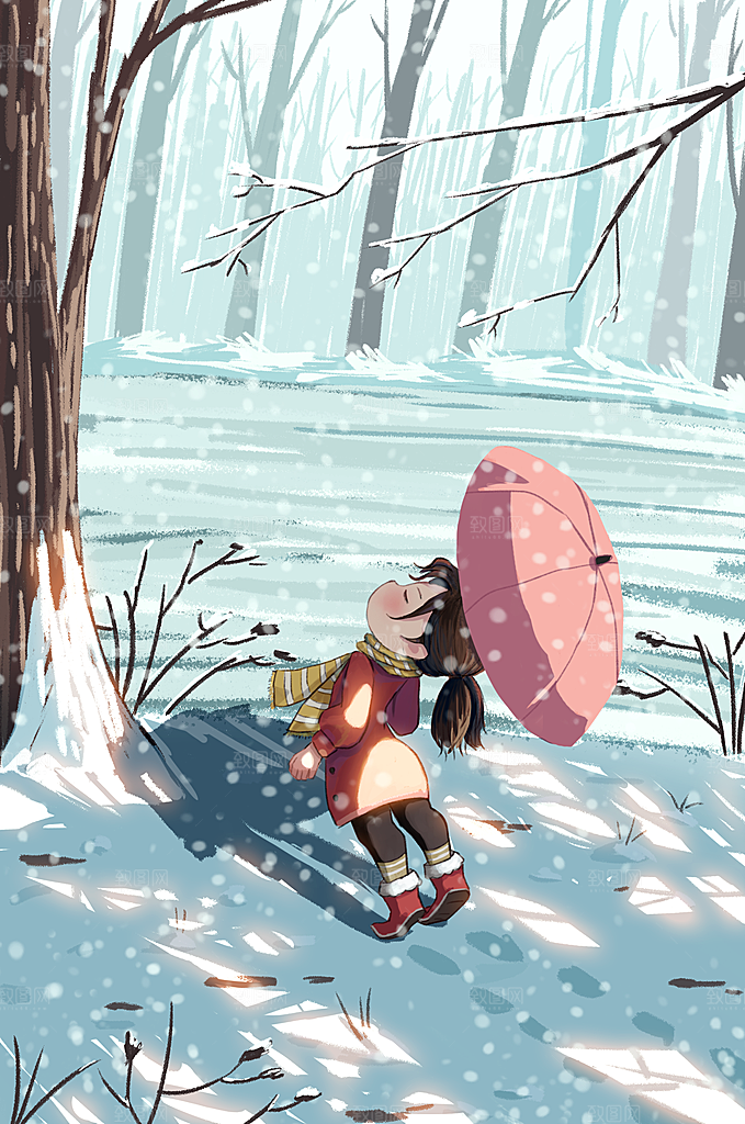 卡通手绘中国传统节日小雪二十四节气插画