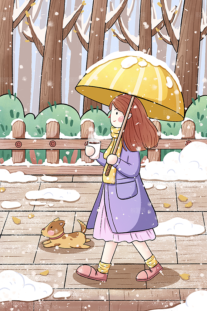 卡通手绘中国传统节日小雪二十四节气插画