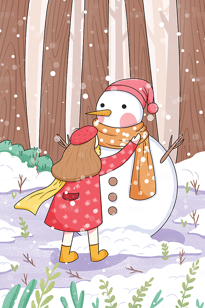 卡通手绘中国传统节日小雪二十四节气插画