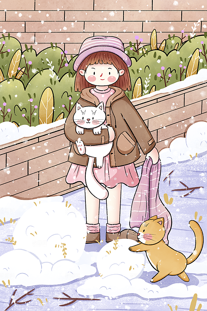 卡通手绘中国传统节日小雪二十四节气插画