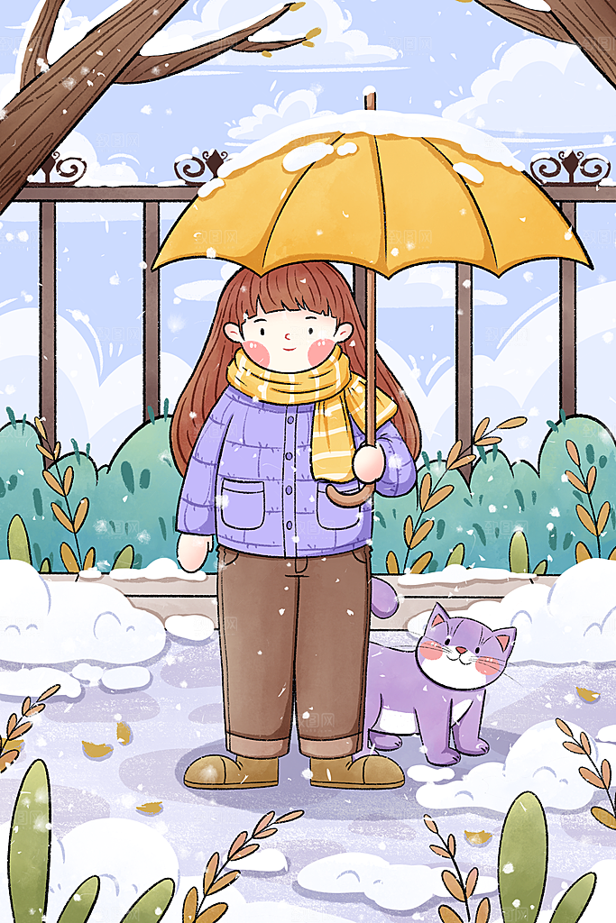 卡通手绘中国传统节日小雪二十四节气插画