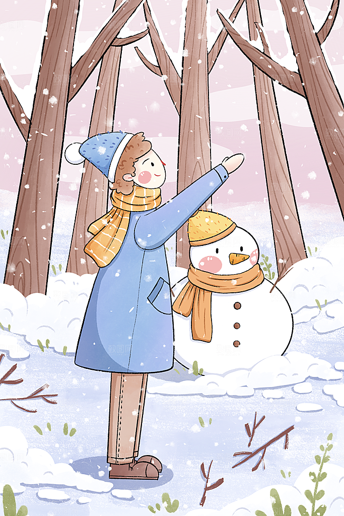 卡通手绘中国传统节日小雪二十四节气插画
