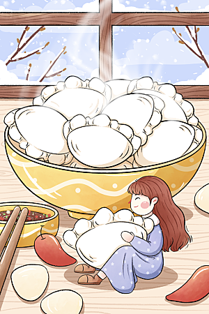 卡通手绘中国传统节日小雪二十四节气插画