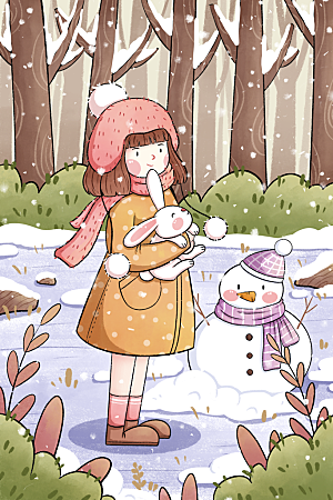卡通手绘中国传统节日小雪二十四节气插画