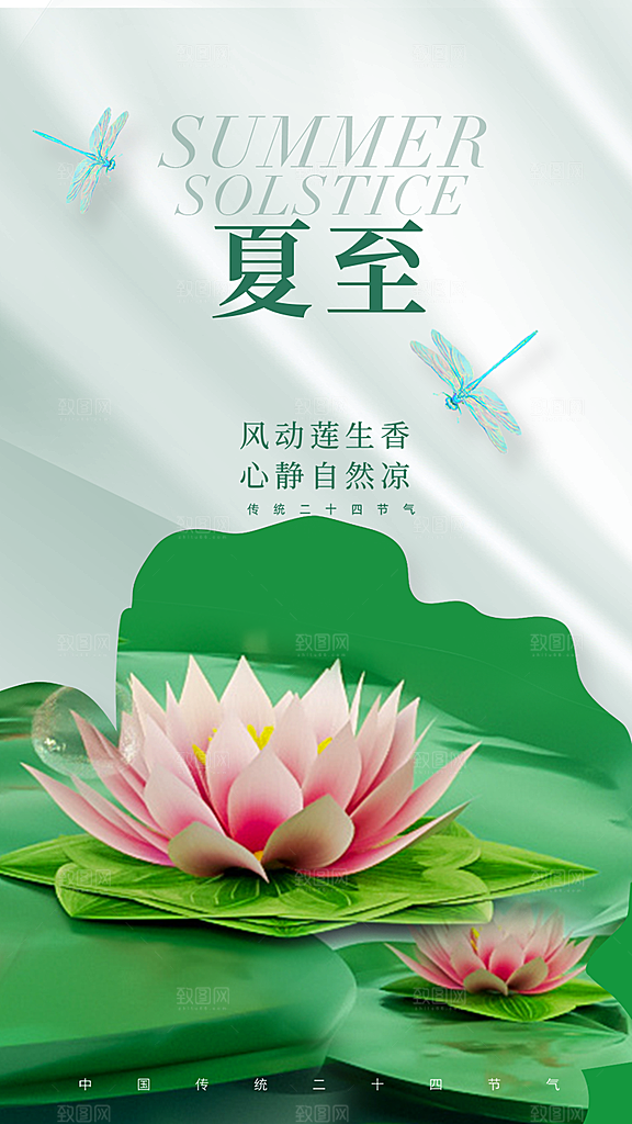清新夏至节气宣传海报