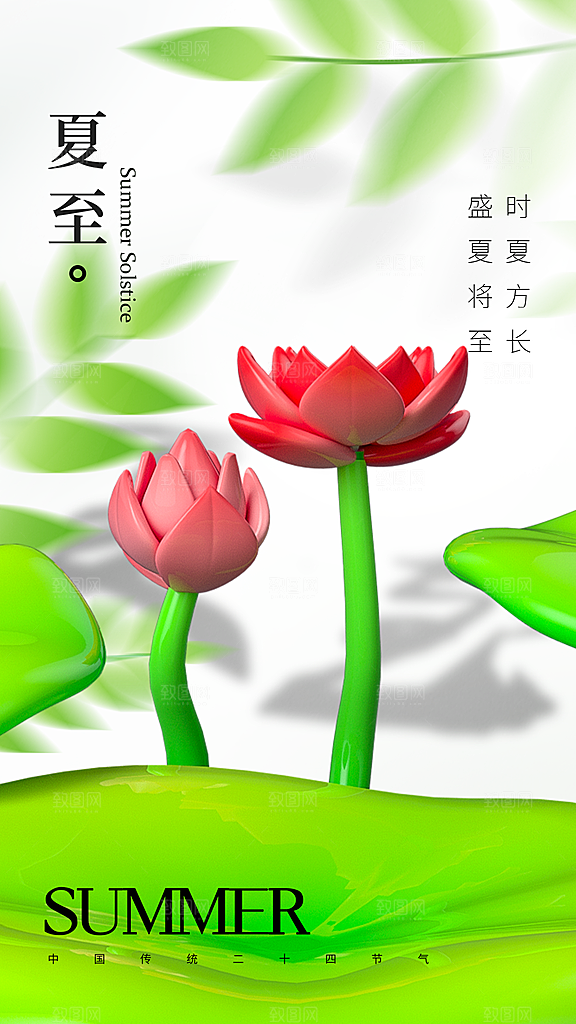 清新夏至节气宣传海报