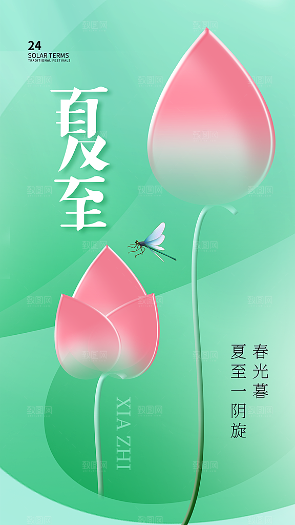 清新夏至节气宣传海报