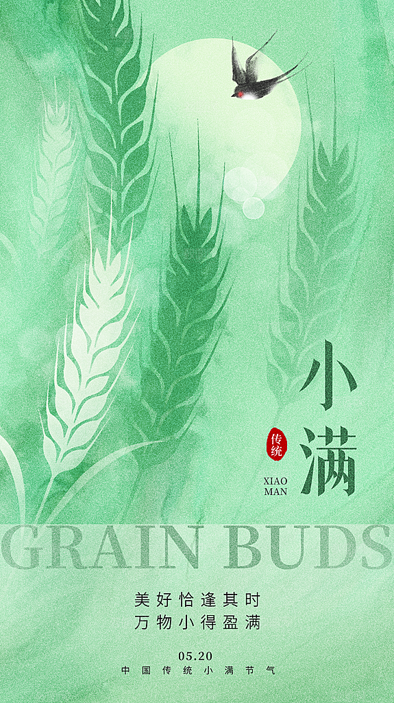 清新小满节气宣传海报