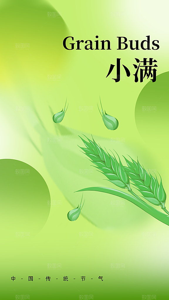 清新小满节气宣传海报