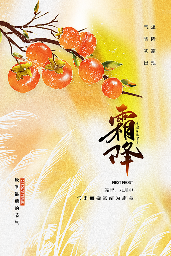 霜降节气简约大气海报