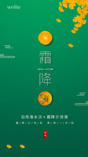 霜降插画传统唯美节气国风宣传海报