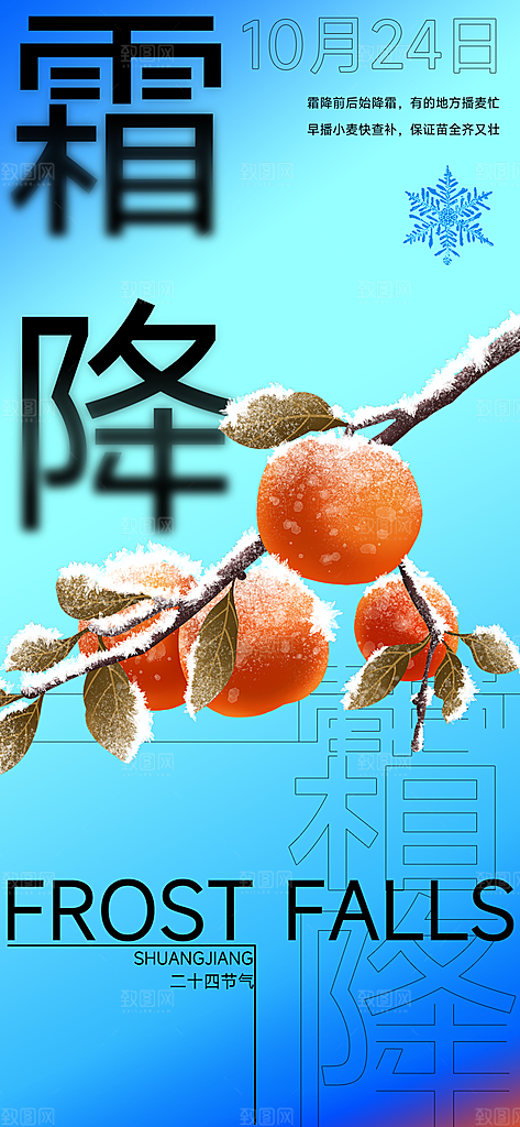 霜降传统节气插画唯美国风宣传海报