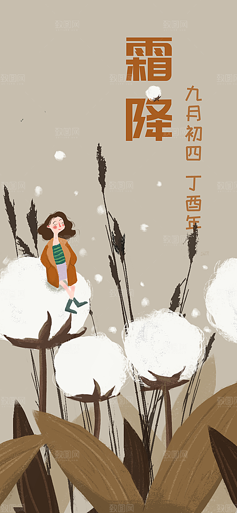 霜降节气简约大气海报