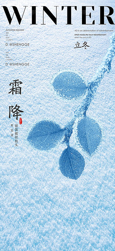 霜降国风插画唯美节气传统宣传海报
