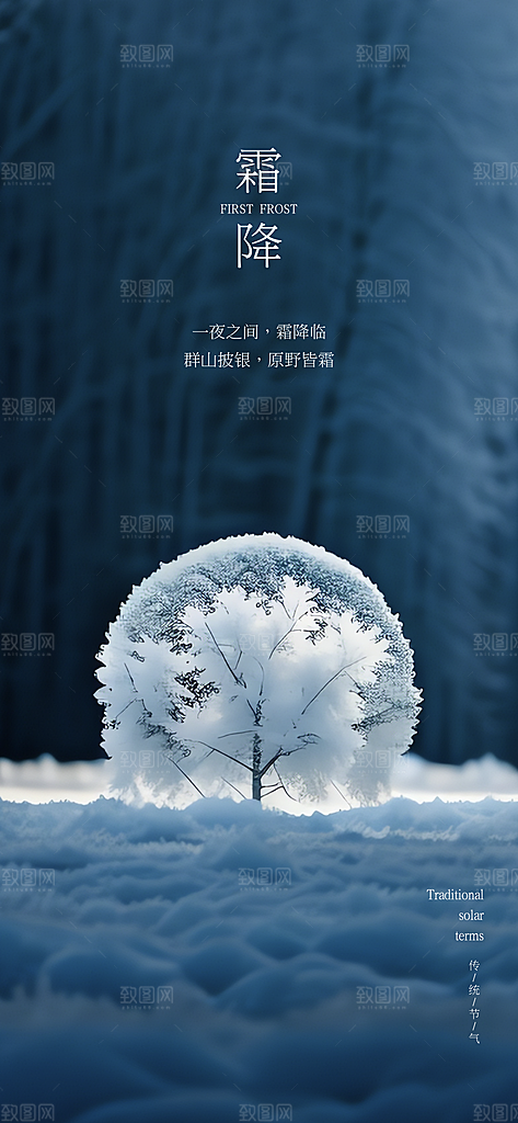 霜降插画节气国风传统唯美宣传海报