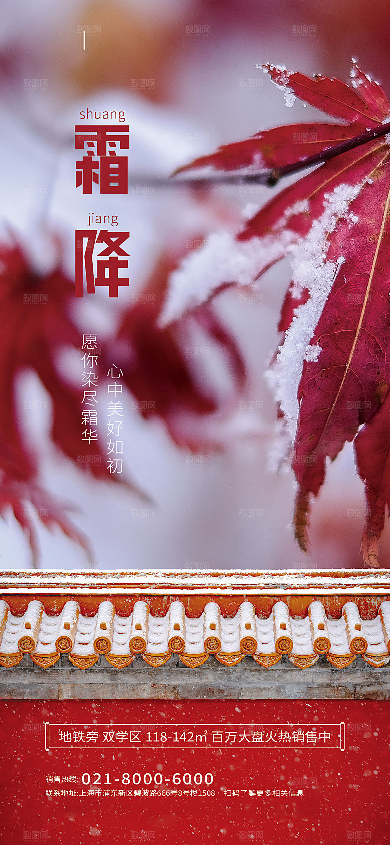 霜降节气简约大气海报