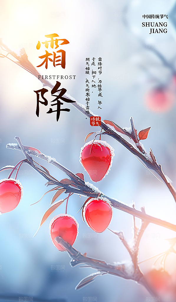 传统节气霜降海报模版