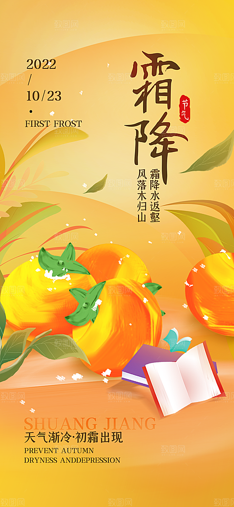 霜降节气简约大气海报