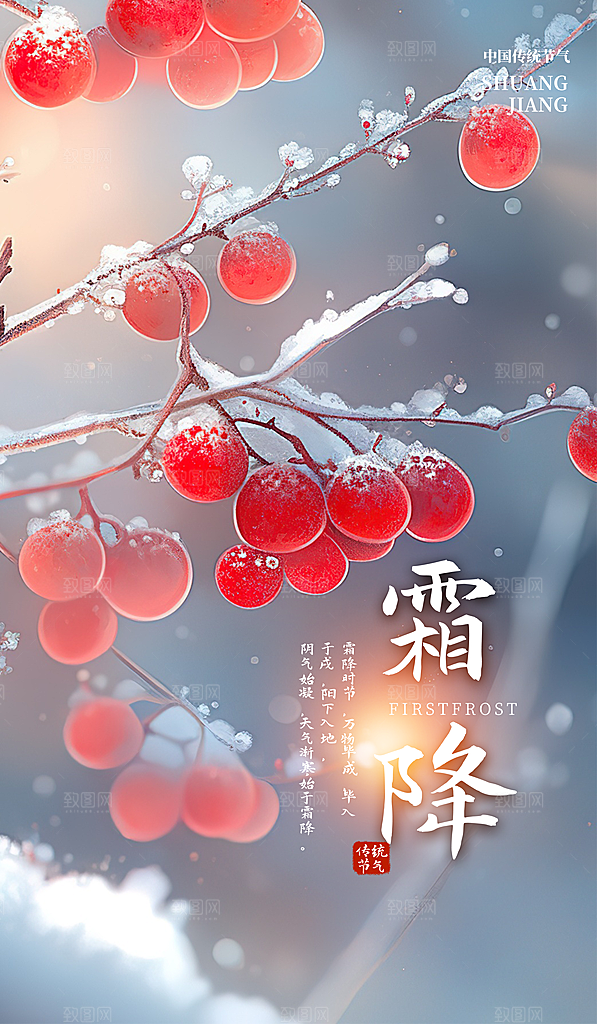 霜降节气简约大气海报