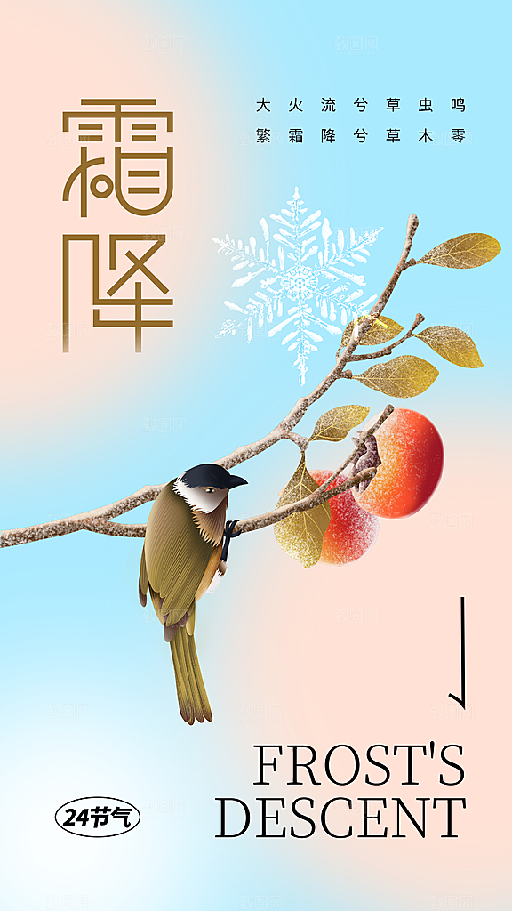 霜降节气简约大气海报