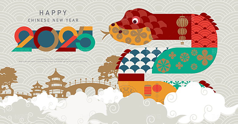 2025新年春节插画手绘海报