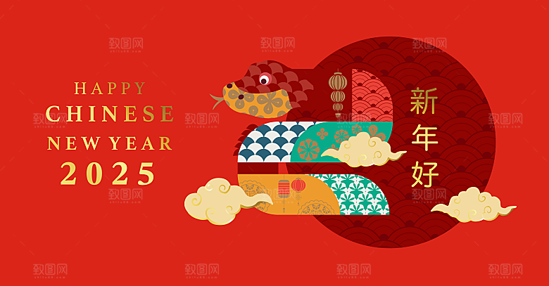 2025新年春节插画手绘海报