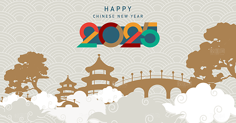 2025新年春节插画手绘海报