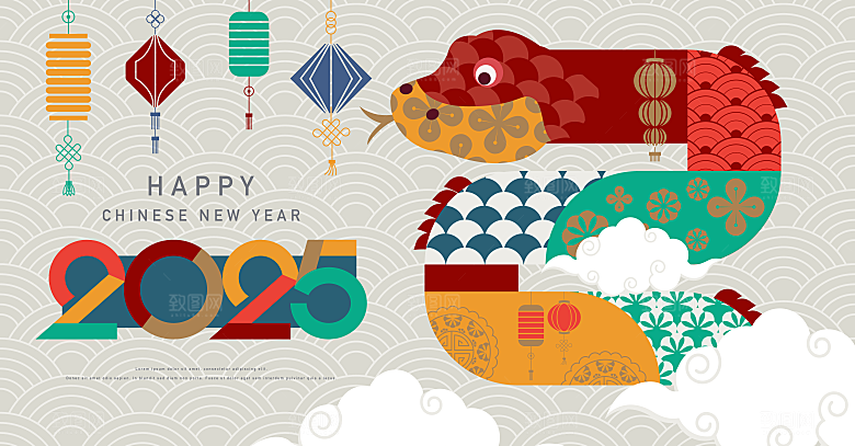 2025新年春节插画手绘海报